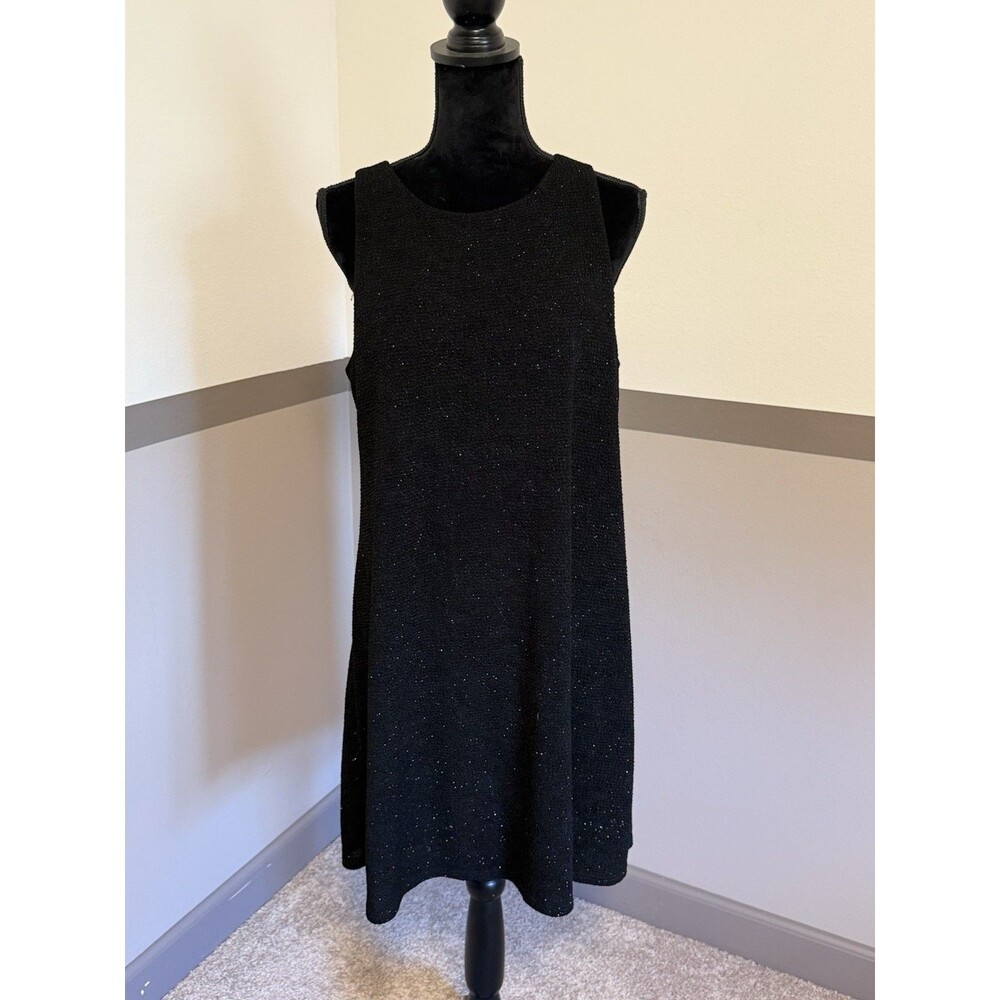 MSK Black Metallic Shimmer Shift Dress Size Large Sleeveless -Made in USA 0110